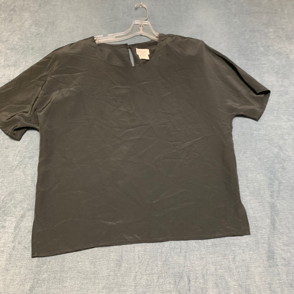 Regal Blouse Top Womens XL Black Side Slit Casual Short Dolman Sleeve Pullover